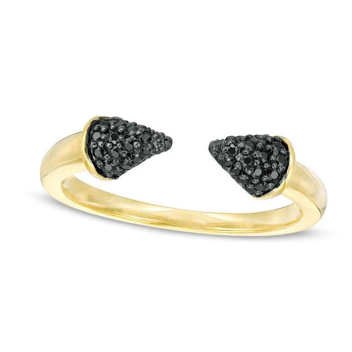 Goldia Rings 020 CT TW Enhanced Black Natural Diamond Spike Open Shank Ring in Solid 10K Yellow Gold