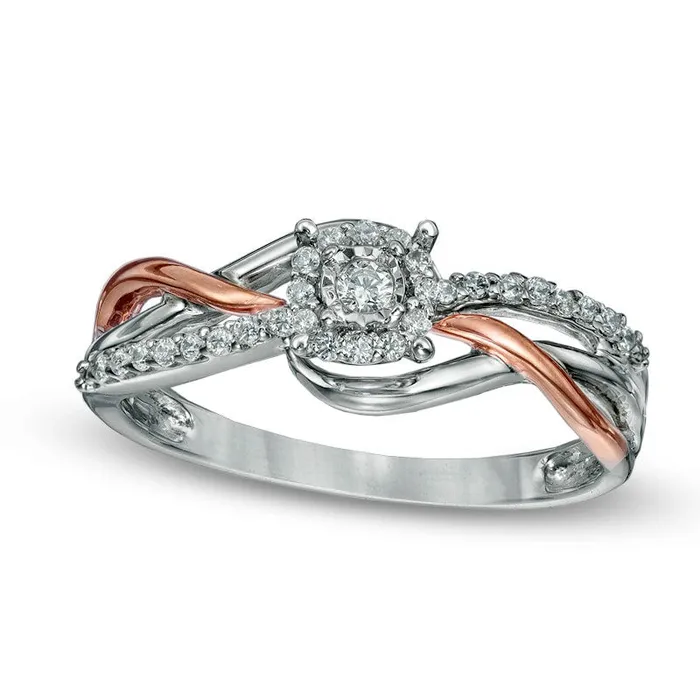 Goldia Rings 020 CT TW Natural Diamond Frame Promise Ring in Sterling Silver and Solid 10K Rose Gold