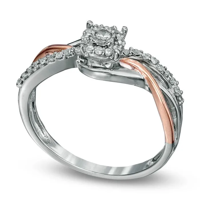 Goldia Rings 020 CT TW Natural Diamond Frame Promise Ring in Sterling Silver and Solid 10K Rose Gold Goldia Rings 020 CT TW Natural Diamond Frame Promise Ring in Sterling Silver and Solid 10K Rose Gold