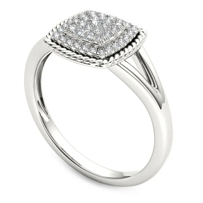 Goldia Rings 025 CT TW Composite Natural Diamond Cushion Rope Frame Ring in Solid 10K White Gold Goldia Rings 025 CT TW Composite Natural Diamond Cushion Rope Frame Ring in Solid 10K White Gold