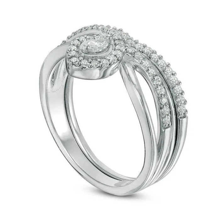 Goldia Rings 033 CT TW Marquise Natural Diamond Frame Twist Shank Bridal Engagement Ring Set in Sterling Silver