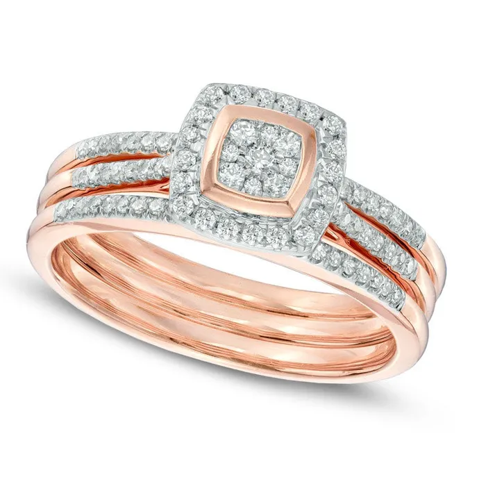 Goldia Rings 033 CT TW Natural Diamond Square Composite Frame Bridal Engagement Ring Set in Solid 10K Rose Gold