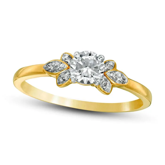 Goldia Rings 038 CT TW Natural Diamond Petal TriSides Engagement Ring in Solid 10K Yellow Gold