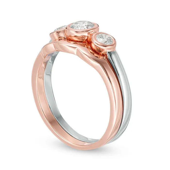 Goldia Rings 038 CT TW Natural Diamond Three Stone Bridal Engagement Ring Set in Solid 10K TwoTone Gold Goldia Rings 038 CT TW Natural Diamond Three Stone Bridal Engagement Ring Set in Solid 10K TwoTone Gold