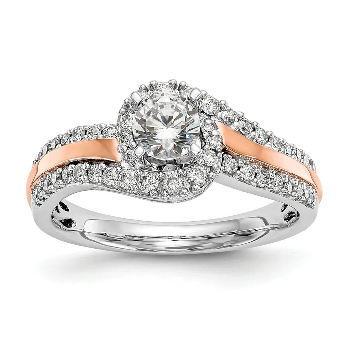 Goldia Rings 040ct CZ Solid Real 14k Twotone Peg Set ByPass Engagement Ring