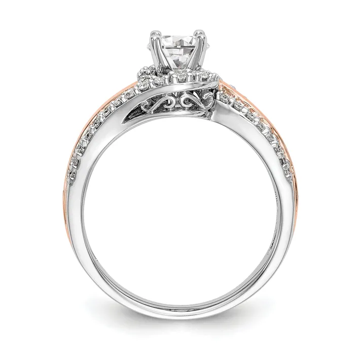 Goldia Rings 040ct CZ Solid Real 14k Twotone Peg Set ByPass Engagement Ring