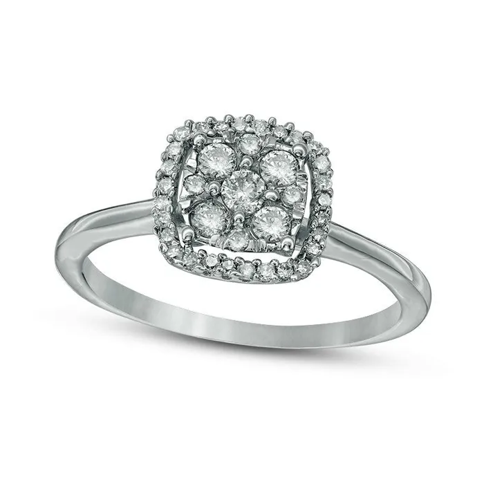 Goldia Rings 050 CT TW Natural Diamond Cluster Frame Ring in Solid 10K White Gold