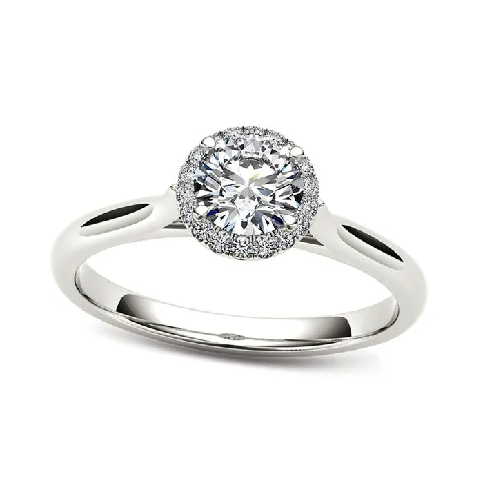 Goldia Rings 050 CT TW Natural Diamond Frame Engagement Ring in Solid 14K White Gold