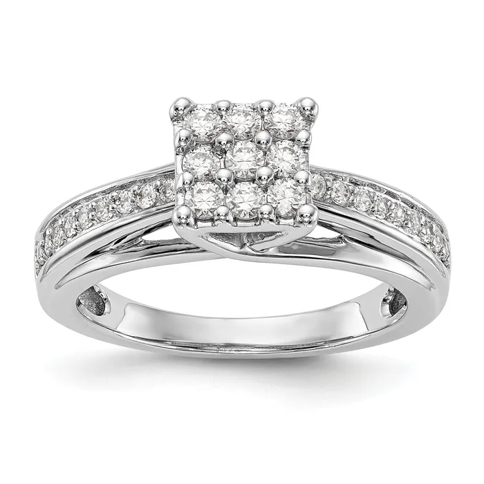 Goldia Rings 050ct CZ Solid Real 14K White Gold Complete Cluster Engagement Ring