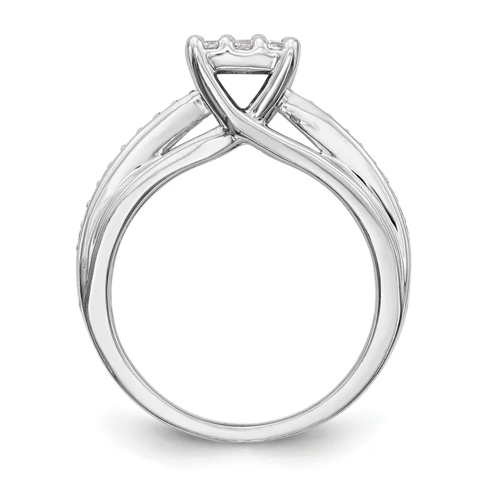 Goldia Rings 050ct CZ Solid Real 14K White Gold Complete Cluster Engagement Ring