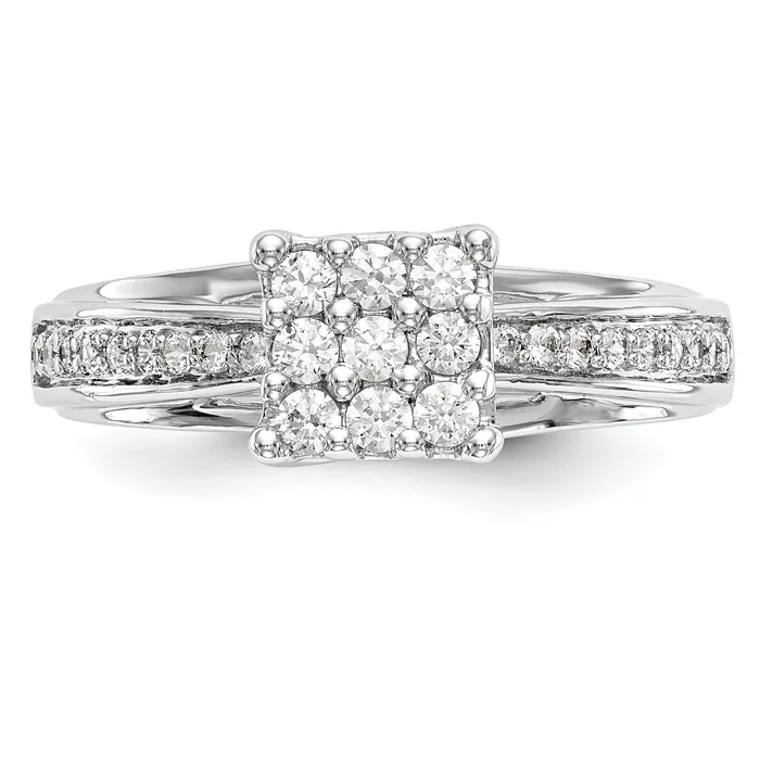 Goldia Rings 050ct CZ Solid Real 14K White Gold Complete Cluster Engagement Ring