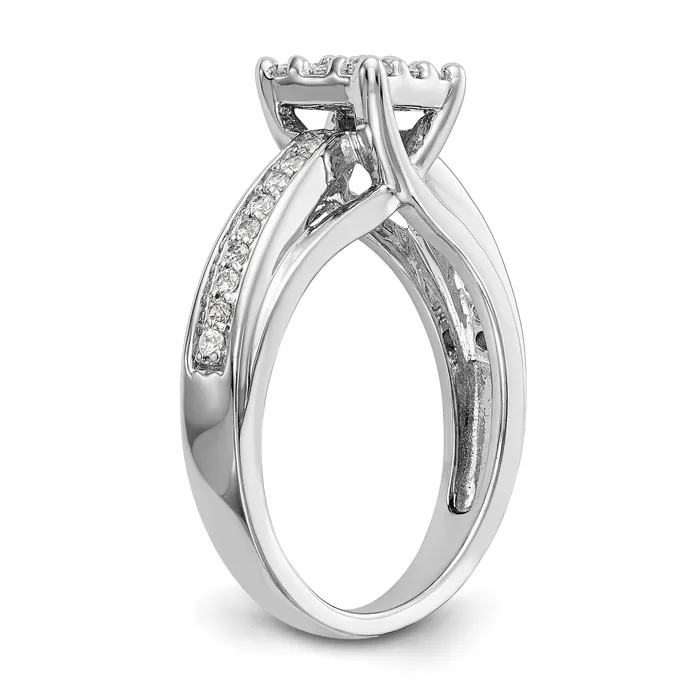 Goldia Rings 050ct CZ Solid Real 14K White Gold Complete Cluster Engagement Ring