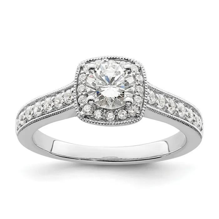 Goldia Rings 050ct CZ Solid Real 14K White Gold Square Halo Round Dia Engage Ring