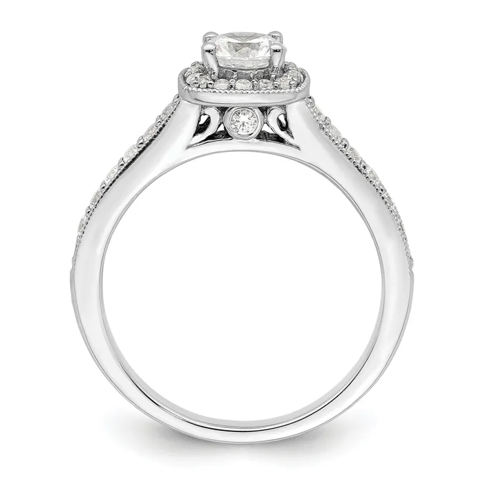 Goldia Rings 050ct CZ Solid Real 14K White Gold Square Halo Round Dia Engage Ring