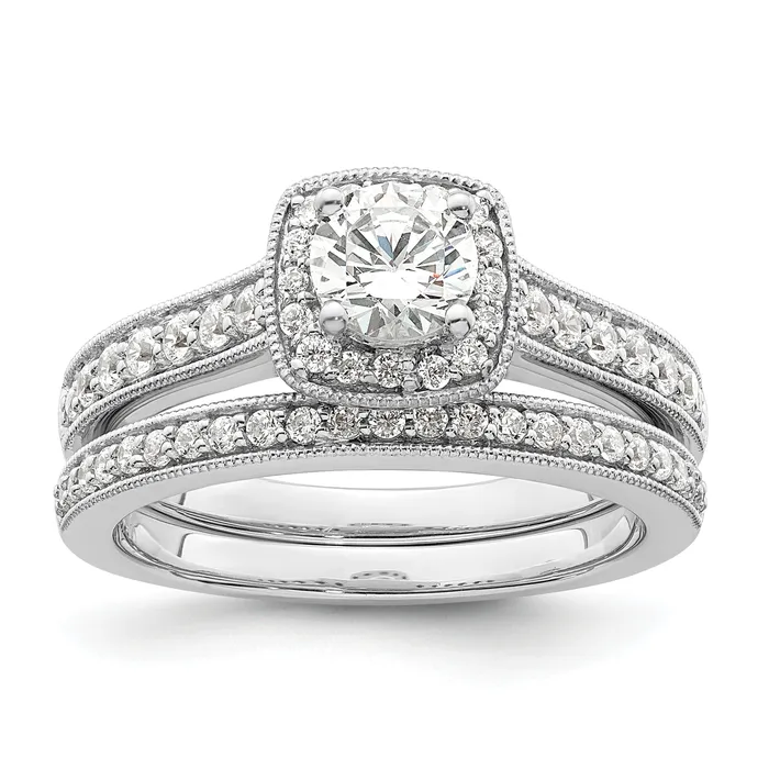 Goldia Rings 050ct CZ Solid Real 14K White Gold Square Halo Round Dia Engage Ring