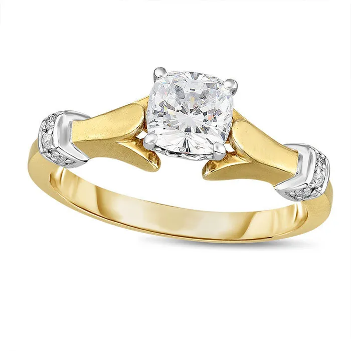 Goldia Rings 075 CT TW CushionCut Natural Diamond Collar Engagement Ring in Solid 14K TwoTone Gold