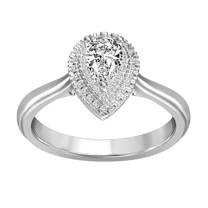Goldia Rings 075 CT TW PearShaped Natural Diamond Double Frame Engagement Ring in Solid 14K White Gold