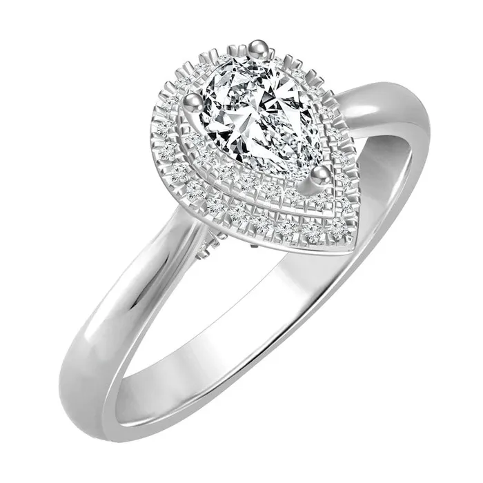 Goldia Rings 075 CT TW PearShaped Natural Diamond Double Frame Engagement Ring in Solid 14K White Gold Goldia Rings 075 CT TW PearShaped Natural Diamond Double Frame Engagement Ring in Solid 14K White Gold
