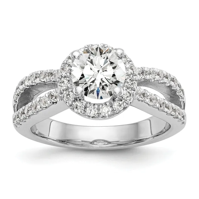 Goldia Rings 075ct CZ Solid Real 14K White Gold Round Halo Engagement Ring