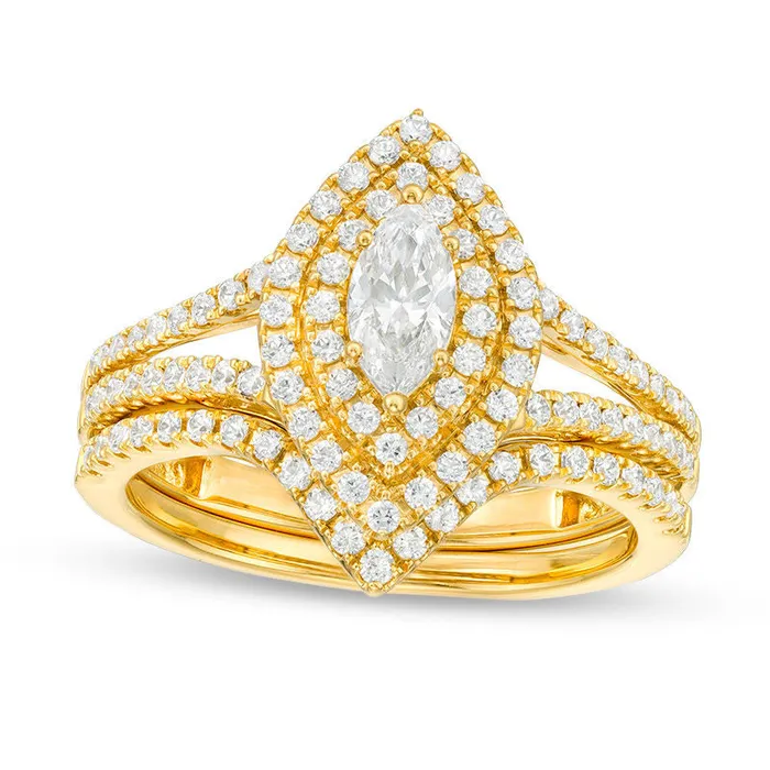 Goldia Rings 10 CT TW Certified Marquise Natural Diamond Double Frame Bridal Engagement Ring Set in Solid 14K Gold II1