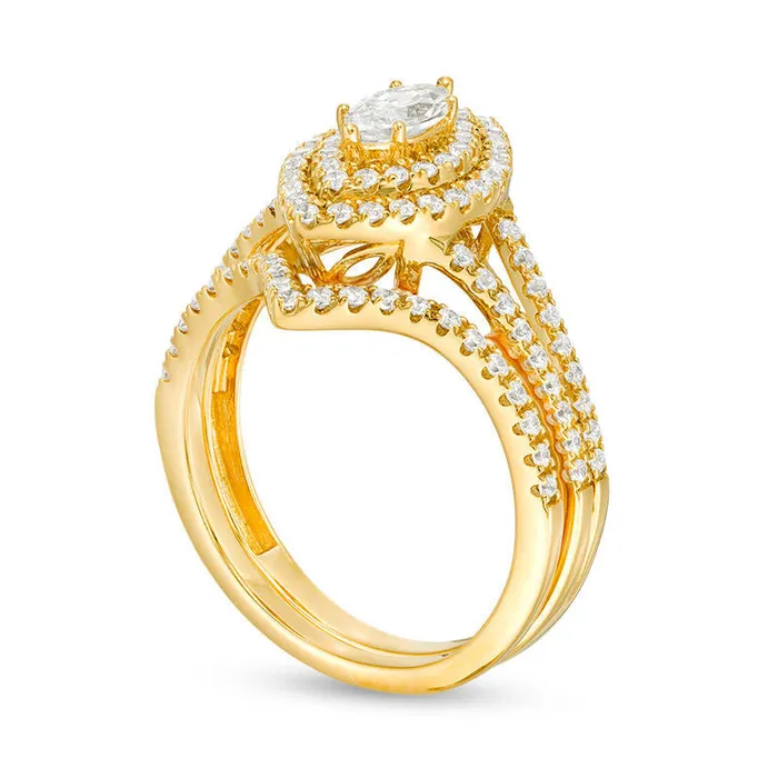 Goldia Rings 10 CT TW Certified Marquise Natural Diamond Double Frame Bridal Engagement Ring Set in Solid 14K Gold II1 Goldia Rings 10 CT TW Certified Marquise Natural Diamond Double Frame Bridal Engagement Ring Set in Solid 14K Gold II1