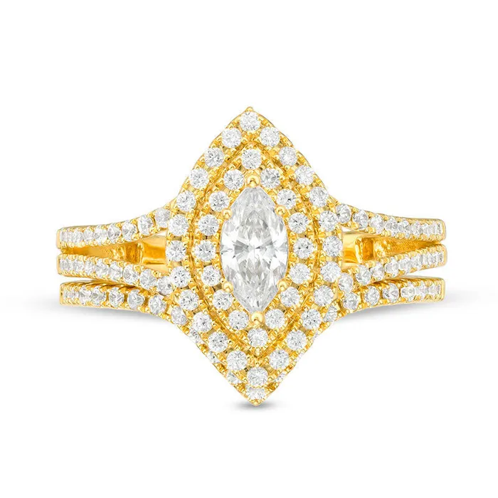 Goldia Rings 10 CT TW Certified Marquise Natural Diamond Double Frame Bridal Engagement Ring Set in Solid 14K Gold II1 Goldia Rings 10 CT TW Certified Marquise Natural Diamond Double Frame Bridal Engagement Ring Set in Solid 14K Gold II1