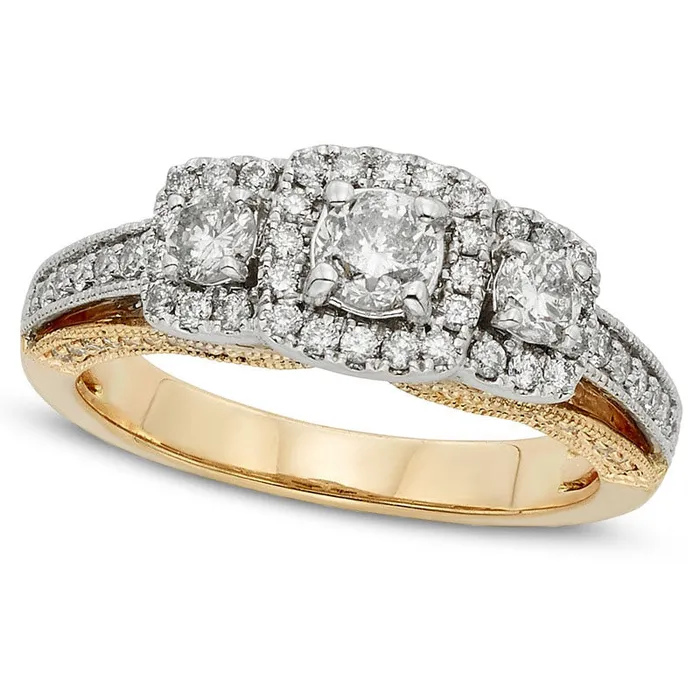 Goldia Rings 10 CT TW Certified Natural Diamond Frame Three Stone Engagement Ring in Solid 14K TwoTone Gold II2