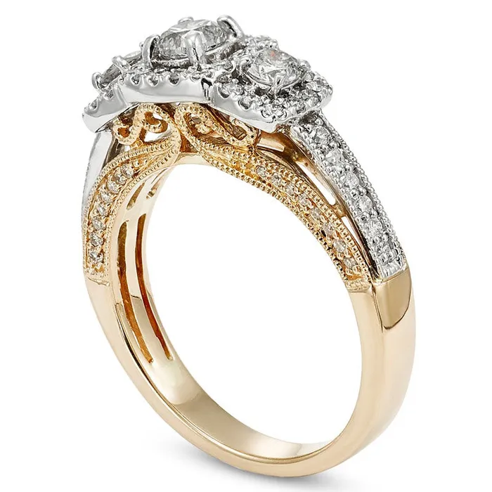 Goldia Rings 10 CT TW Certified Natural Diamond Frame Three Stone Engagement Ring in Solid 14K TwoTone Gold II2 Goldia Rings 10 CT TW Certified Natural Diamond Frame Three Stone Engagement Ring in Solid 14K TwoTone Gold II2