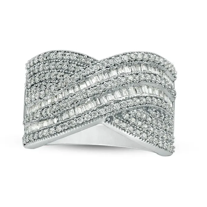 Goldia Rings 10 CT TW Natural Diamond Crossover Ring in Solid 10K White Gold