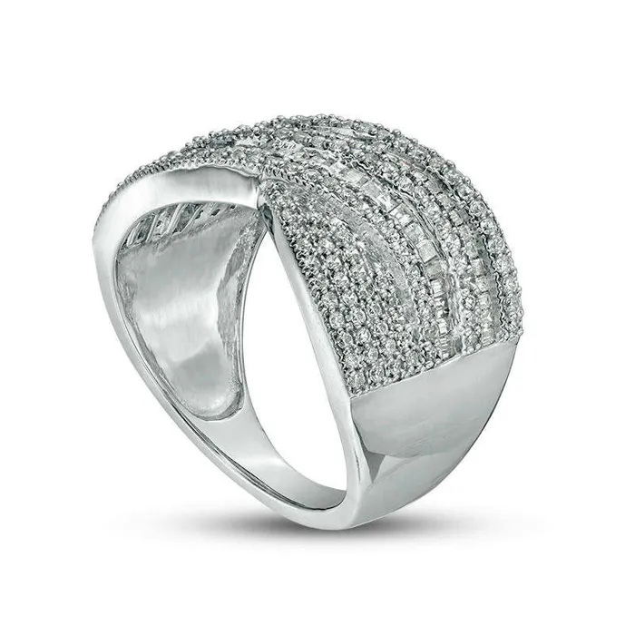 Goldia Rings 10 CT TW Natural Diamond Crossover Ring in Solid 10K White Gold Goldia Rings 10 CT TW Natural Diamond Crossover Ring in Solid 10K White Gold
