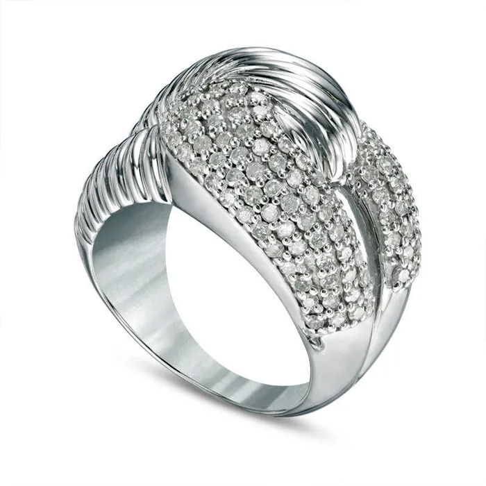 Goldia Rings 10 CT TW Natural Diamond Grooved Loop Ring in Sterling Silver Goldia Rings 10 CT TW Natural Diamond Grooved Loop Ring in Sterling Silver