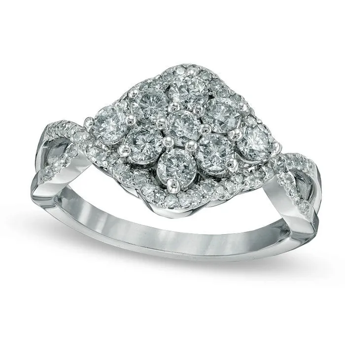 Goldia Rings 10 CT TW Natural Diamond Scallop Frame Cluster Ring in Solid 14K White Gold