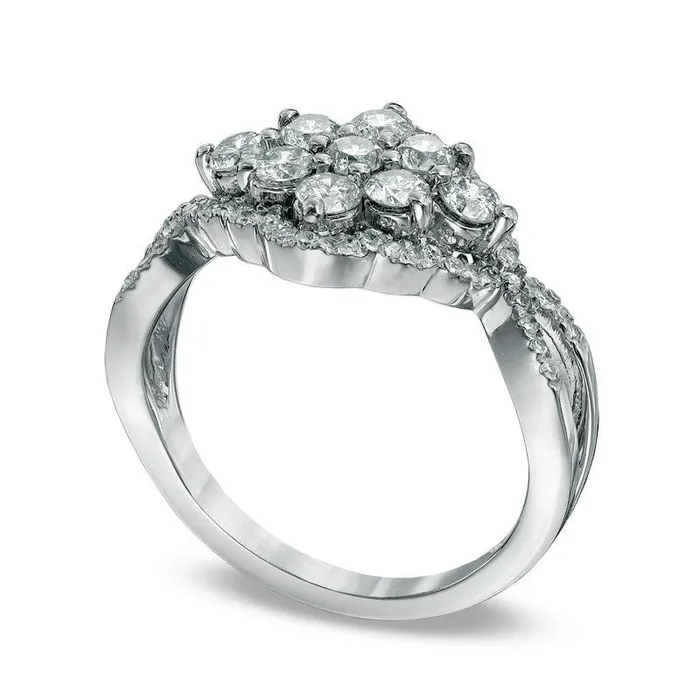 Goldia Rings 10 CT TW Natural Diamond Scallop Frame Cluster Ring in Solid 14K White Gold Goldia Rings 10 CT TW Natural Diamond Scallop Frame Cluster Ring in Solid 14K White Gold