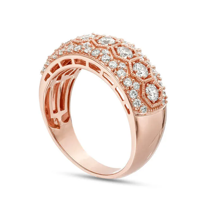 Goldia Rings 10 CT TW Natural Diamond Seven Stone Hexagon Frame Antique VintageStyle Anniversary Band in Solid 10K Rose Gold Goldia Rings 10 CT TW Natural Diamond Seven Stone Hexagon Frame Antique VintageStyle Anniversary Band in Solid 10K Rose Gold