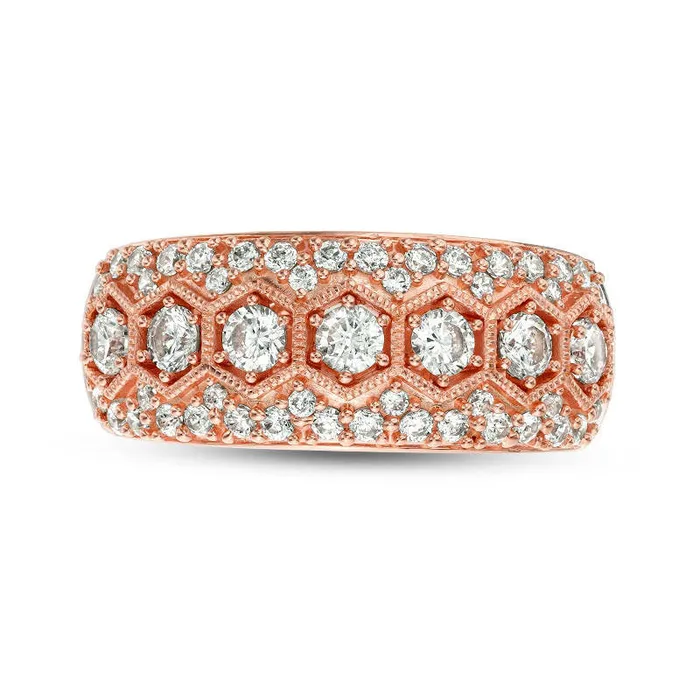 Goldia Rings 10 CT TW Natural Diamond Seven Stone Hexagon Frame Antique VintageStyle Anniversary Band in Solid 10K Rose Gold Goldia Rings 10 CT TW Natural Diamond Seven Stone Hexagon Frame Antique VintageStyle Anniversary Band in Solid 10K Rose Gold