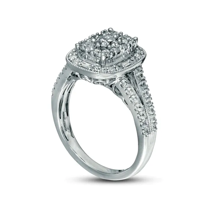 Goldia Rings 125 CT TW Natural Diamond Cushion Frame Split Shank Antique VintageStyle Engagement Ring in Solid 14K White Gold Goldia Rings 125 CT TW Natural Diamond Cushion Frame Split Shank Antique VintageStyle Engagement Ring in Solid 14K White Gold