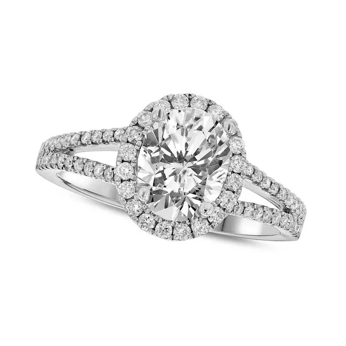Goldia Rings 125 CT TW Oval Natural Diamond Frame Split Shank Engagement Ring in Solid 18K White Gold ISI2
