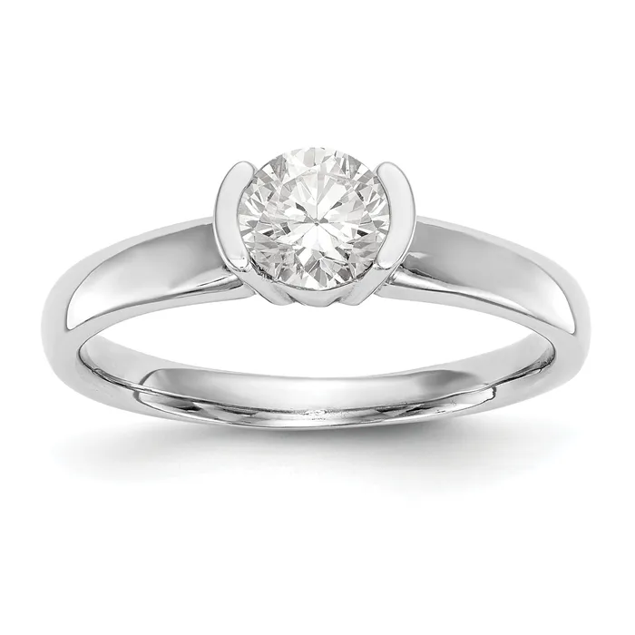 Goldia Rings 125ct CZ Solid Real 14K White Gold Round Bezel Solitaire Engagement Ring
