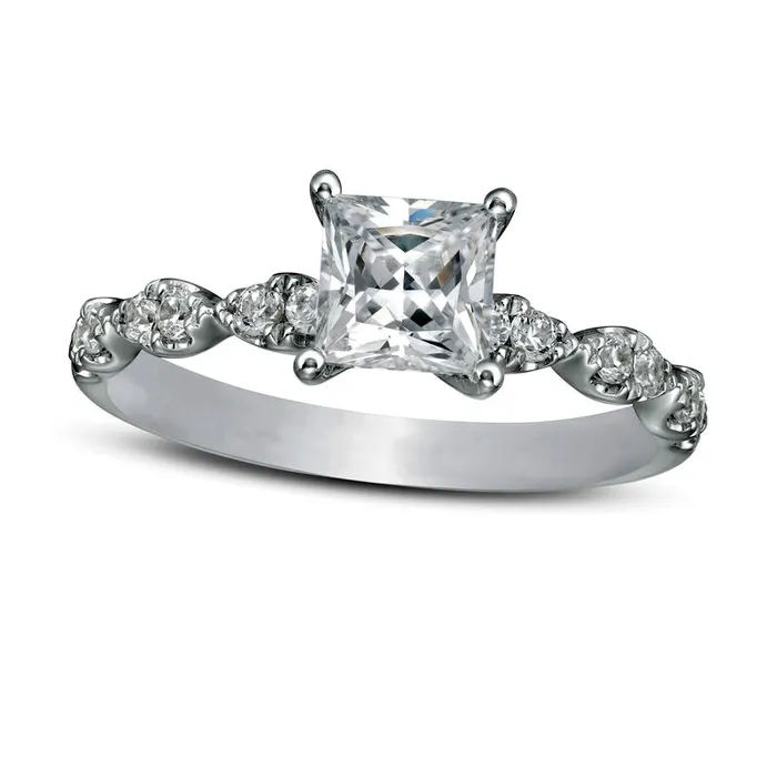 Goldia Rings 133 CT TW PrincessCut Natural Diamond Engagement Ring in Solid 14K White Gold