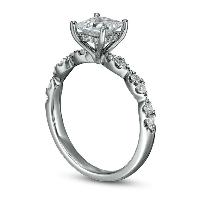 Goldia Rings 133 CT TW PrincessCut Natural Diamond Engagement Ring in Solid 14K White Gold Goldia Rings 133 CT TW PrincessCut Natural Diamond Engagement Ring in Solid 14K White Gold