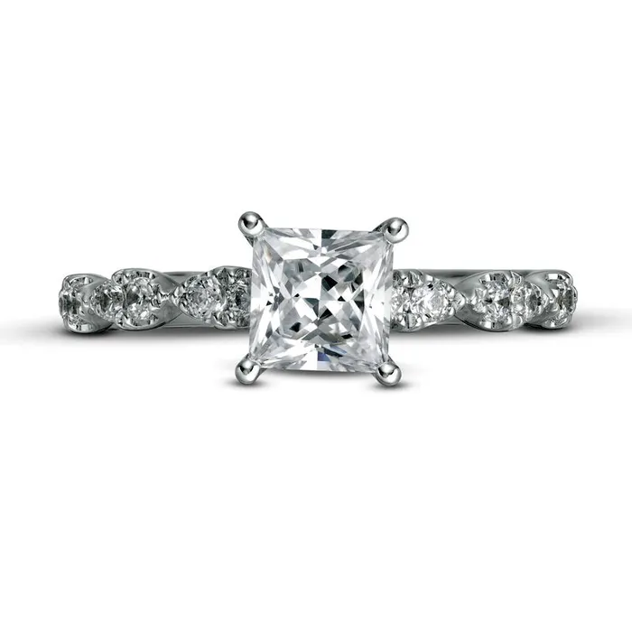 Goldia Rings 133 CT TW PrincessCut Natural Diamond Engagement Ring in Solid 14K White Gold Goldia Rings 133 CT TW PrincessCut Natural Diamond Engagement Ring in Solid 14K White Gold