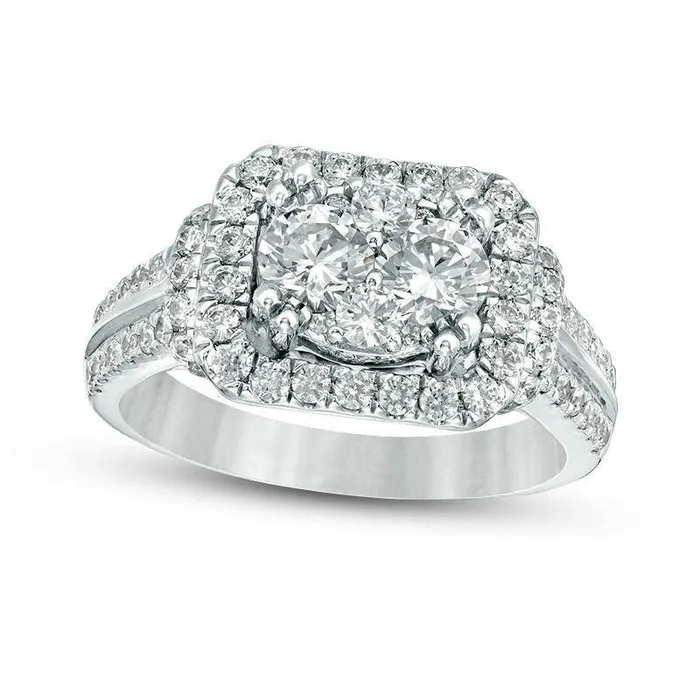 Goldia Rings 15 CT TW Composite Natural Diamond Cushion Frame MultiRow Collar Engagement Ring in Solid 14K White Gold