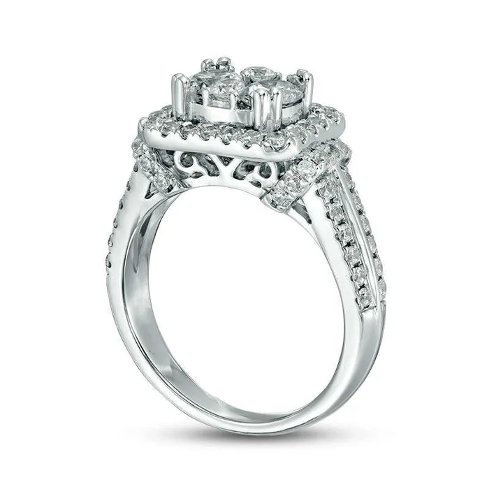 Goldia Rings 15 CT TW Composite Natural Diamond Cushion Frame MultiRow Collar Engagement Ring in Solid 14K White Gold Goldia Rings 15 CT TW Composite Natural Diamond Cushion Frame MultiRow Collar Engagement Ring in Solid 14K White Gold