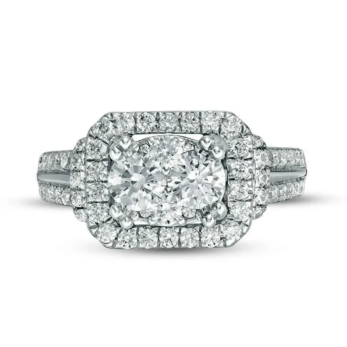 Goldia Rings 15 CT TW Composite Natural Diamond Cushion Frame MultiRow Collar Engagement Ring in Solid 14K White Gold Goldia Rings 15 CT TW Composite Natural Diamond Cushion Frame MultiRow Collar Engagement Ring in Solid 14K White Gold