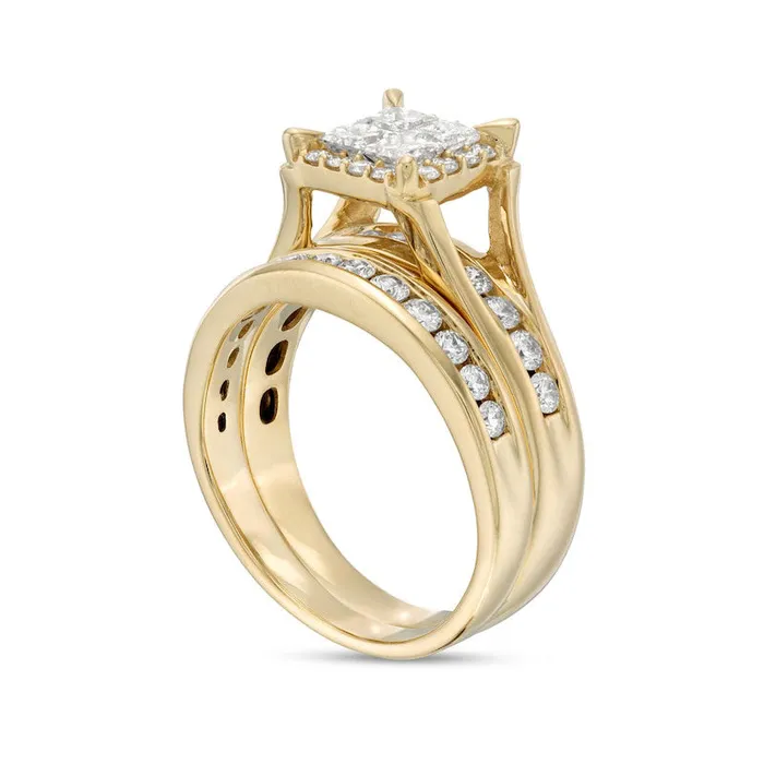 Goldia Rings 15 CT TW PrincessCut Quad Natural Diamond Frame Bridal Engagement Ring Set in Solid 14K Gold Goldia Rings 15 CT TW PrincessCut Quad Natural Diamond Frame Bridal Engagement Ring Set in Solid 14K Gold