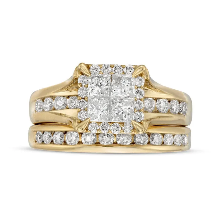 Goldia Rings 15 CT TW PrincessCut Quad Natural Diamond Frame Bridal Engagement Ring Set in Solid 14K Gold Goldia Rings 15 CT TW PrincessCut Quad Natural Diamond Frame Bridal Engagement Ring Set in Solid 14K Gold