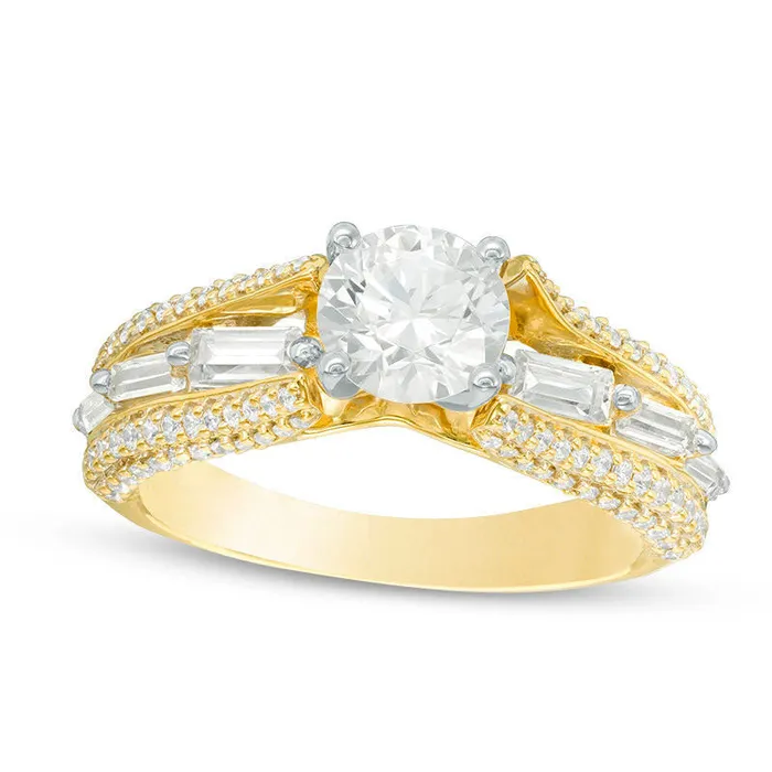 Goldia Rings 175 CT TW Natural Diamond MultiRow Engagement Ring in Solid 14K Gold