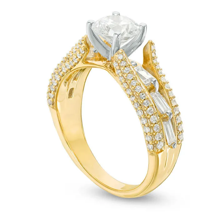 Goldia Rings 175 CT TW Natural Diamond MultiRow Engagement Ring in Solid 14K Gold