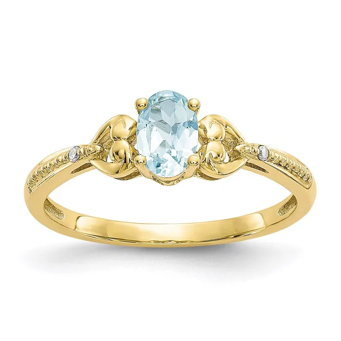 Goldia Rings 10K Yellow Gold Aquamarine and Real Diamond Ring