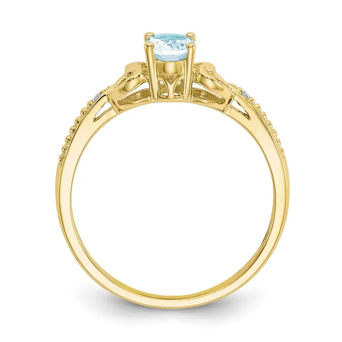 Goldia Rings 10K Yellow Gold Aquamarine and Real Diamond Ring